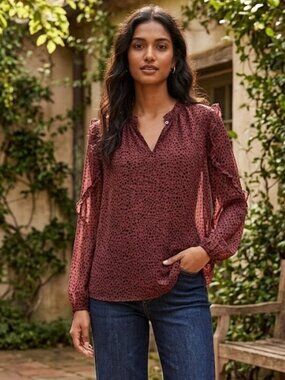 Loft Size Large Sheer Polka Dot Blouse Top Fairy Luxury Boho Preppy Academia Art